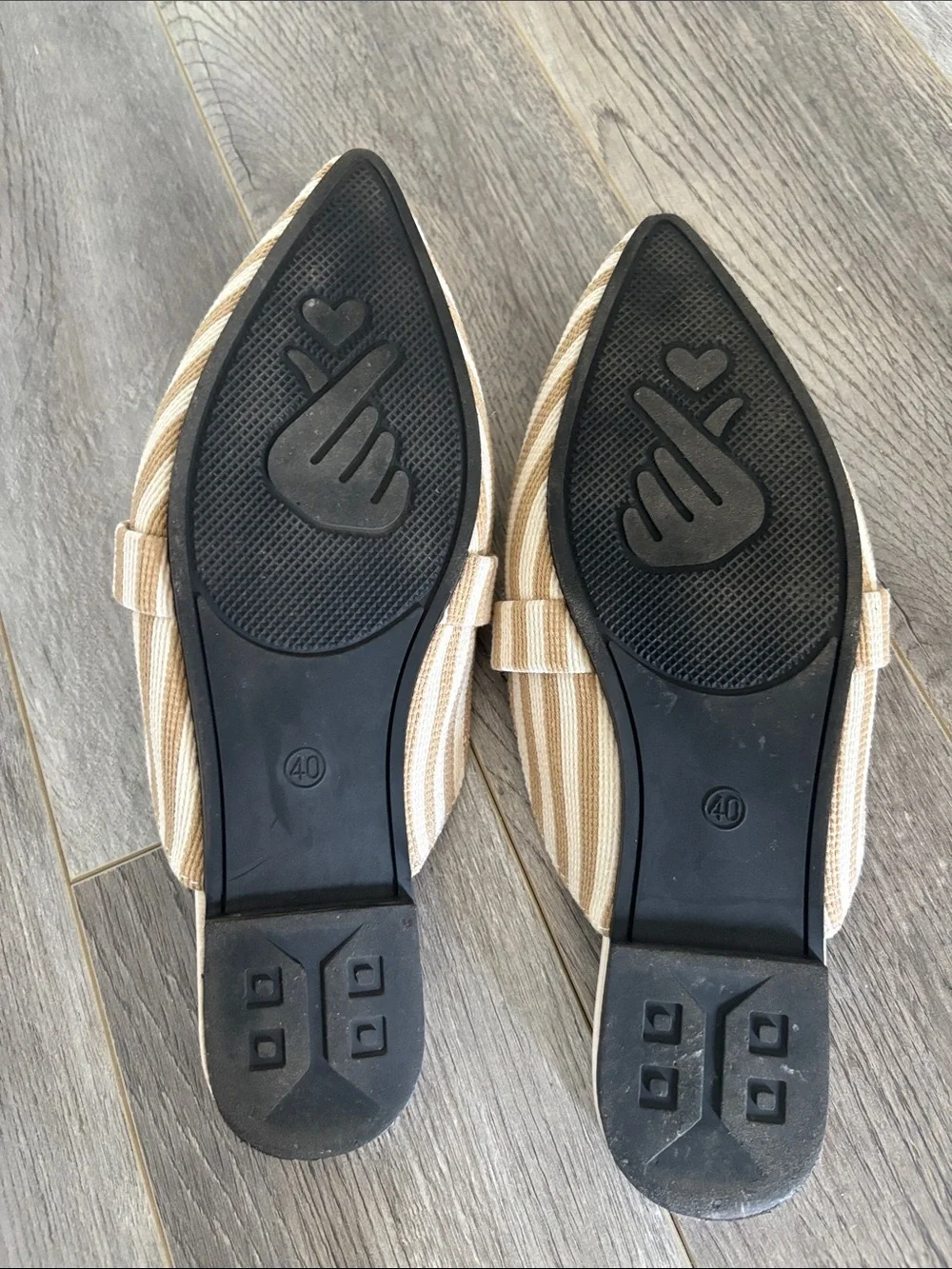 SHEIN Beige & Cream Striped Bow Pointed Mules - Picture 7 of 10